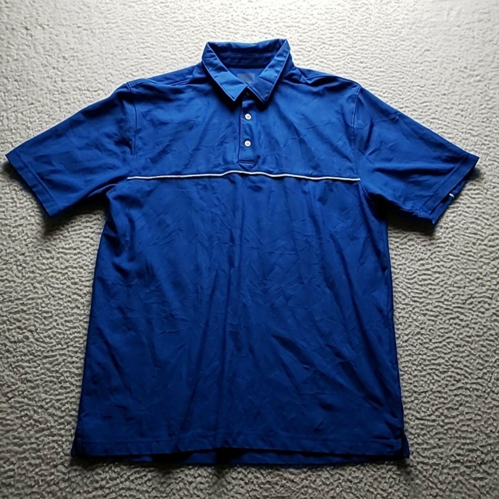 Greg Norman Polo Shirt Mens L Blue Solid Golf Performance Tagless Knit Top
